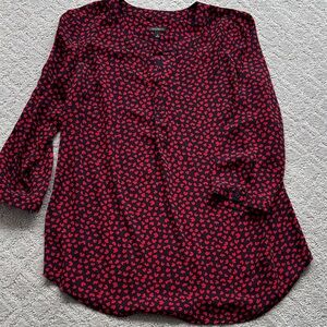 Talbots Red Heart Print Blouse